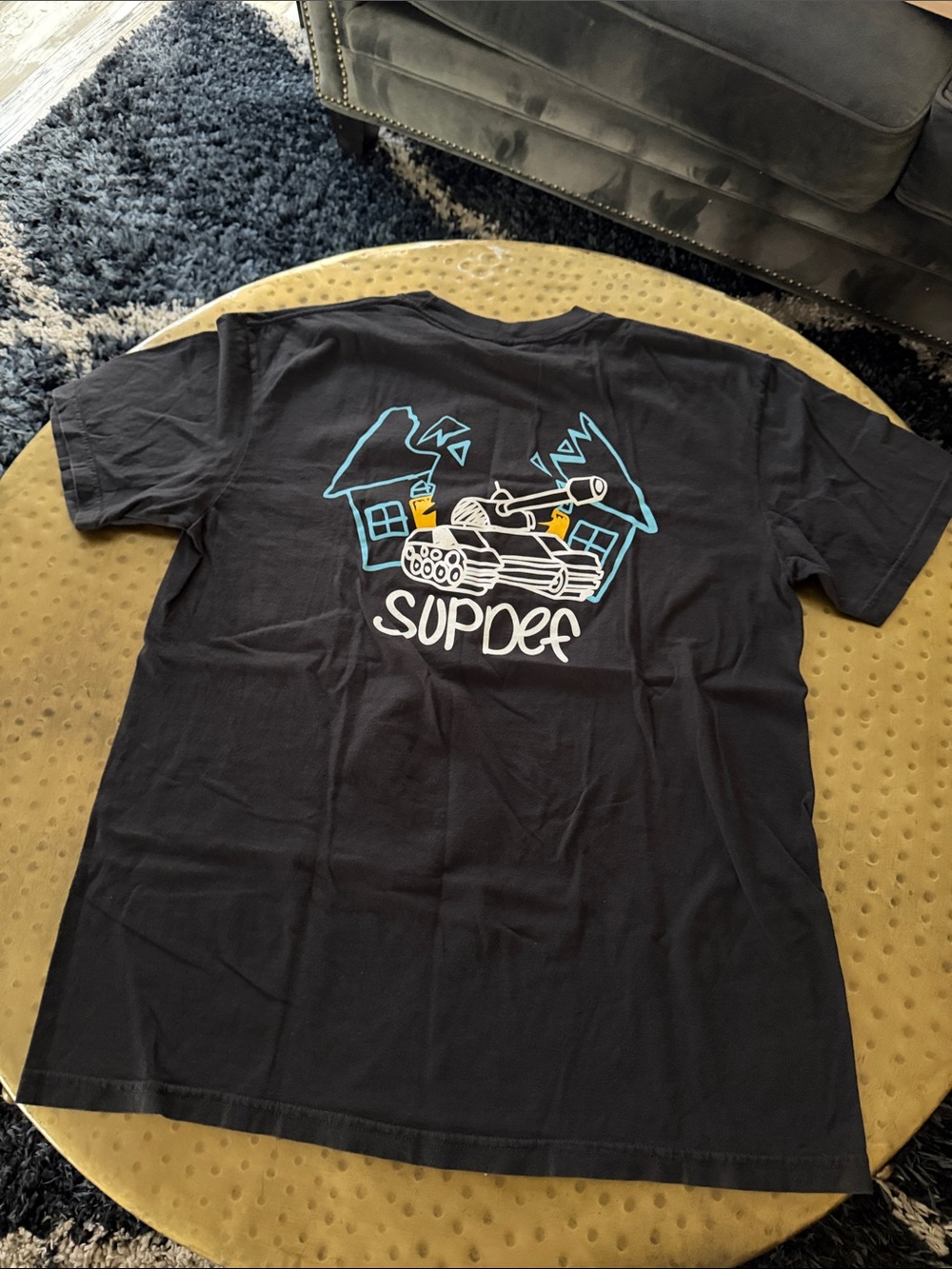 Black Graphic Short Sleeve Tee - Blue & White Print